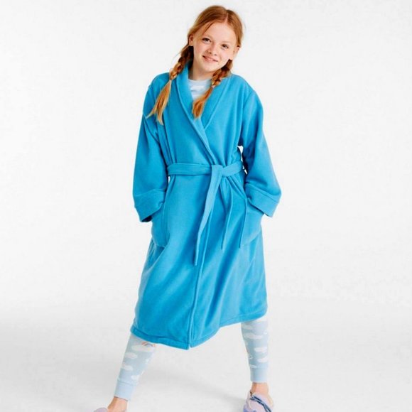 L.L. BEAN Fleece Robe Island Blue Size M 10-12 NWT - Picture 1 of 7
